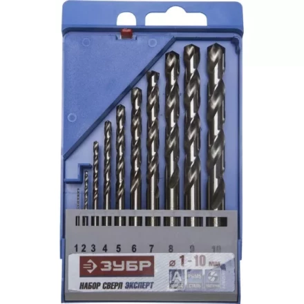 Набор ЗУБР &quot;ЭКСПЕРТ&quot;: Свёрла  по металлу, цилиндрический хвостовик, быстрорежущая сталь Р6М5, 1-10мм, 10шт 4-29625-H10 купить в Урае