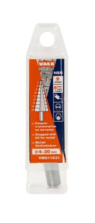 Сверло для металла ступенчатое 4-20 мм 9 ступ шаг 2 ход 5 VMX 511631 купить в Урае