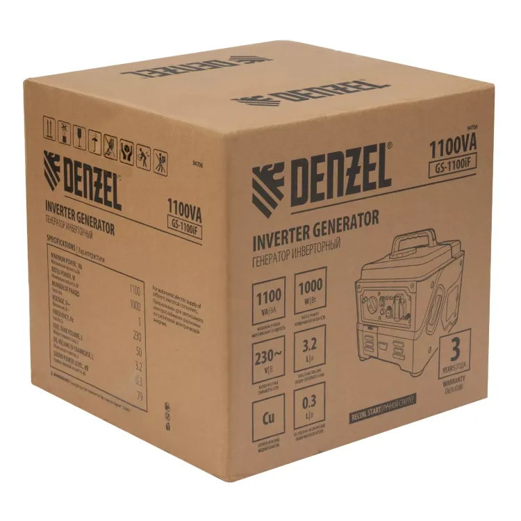 Генератор инверторный DENZEL GS-1100iF 94706, 1,1 кВт, 230 В, ручной старт купить в Урае