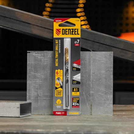 Сверло спиральное по металлу Denzel 7,0 x 109мм, Р6М5, Golden Tip, многогранная заточка 718280 купить в Урае