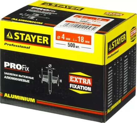 Заклепки PROFIX алюминиевые, 4,0х18мм, 500шт, STAYER Professional 31205-40-18 31205-40-18 купить в Урае