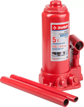 Домкрат ЗУБР ЭКСПЕРТ гидравлический бутылочный в пластмассовом кейсе, 5т, 216-413мм 43060-5-K купить в Урае