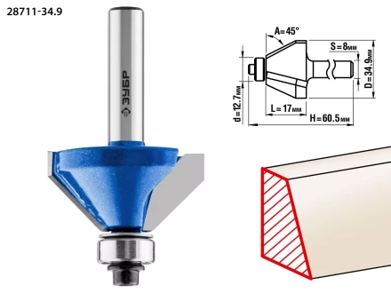 ЗУБР 34.9 x 16 мм, фреза кромочная калевочная (фасочная) №9, Профессионал (28711-34.9) купить в Урае