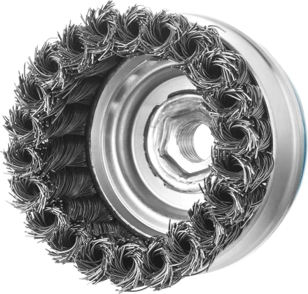 ЗУБР &quot;ПРОФЕССИОНАЛ&quot;. Щетка чашечная усиленная для УШМ, плетеные пучки стальной проволоки 0,5мм, 80ммхМ14 3527-080_z02 купить в Урае