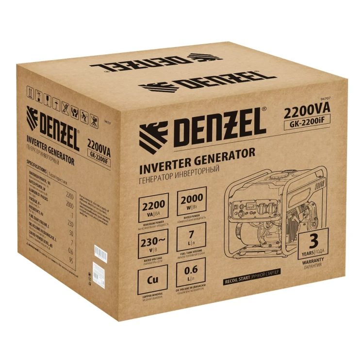 Генератор инверторный DENZEL GK-2200iF, 2,2 кВт, 230 В, ручной старт купить в Урае
