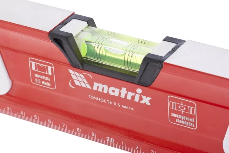 Уровень алюминиевый магнитный 1200 мм с зеркальным глазком MATRIX 2 компонентные рукоятки артикул 34734 купить в Урае