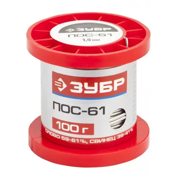 Припой ЗУБР, ПОС 61, проволока, 100г, 1,5мм 55450-100-15 купить в Урае