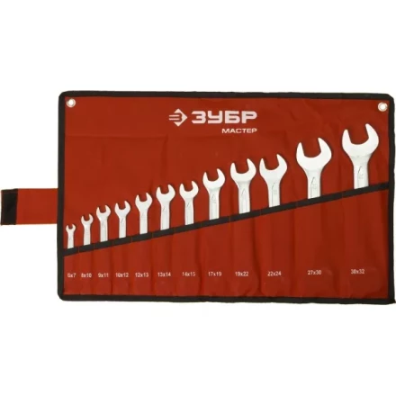 Набор ЗУБР &quot;МАСТЕР&quot;: Ключ гаечный рожковый, Cr-V сталь, хромированный, 6-32мм, 12шт 27010-H12 купить в Урае