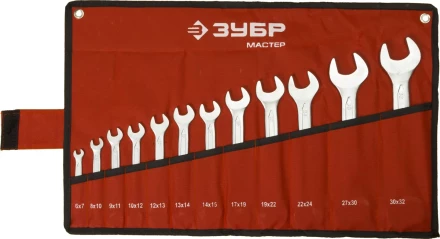Набор ЗУБР &quot;МАСТЕР&quot;: Ключ гаечный рожковый, Cr-V сталь, хромированный, 6-32мм, 12шт 27010-H12 купить в Урае