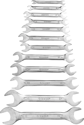 Набор ЗУБР &quot;МАСТЕР&quot;: Ключ гаечный рожковый, Cr-V сталь, хромированный, 6-32мм, 12шт 27010-H12 купить в Урае