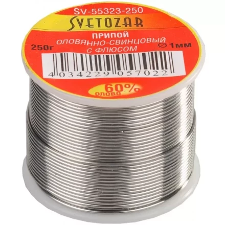 Припой СВЕТОЗАР оловянно-свинцовый, 60% Sn / 40% Pb, 250гр SV-55323-250 купить в Урае