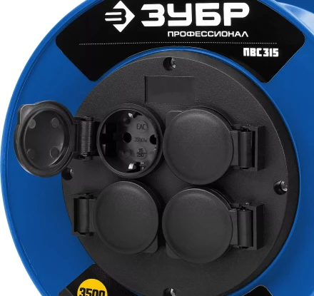 Удлинитель на катушке &quot;ПВС 315&quot;, 50 м, 3500 Вт, 4 гнезда, IP44, ПВС 3х1,5 кв мм, ЗУБР 55081-50 купить в Урае