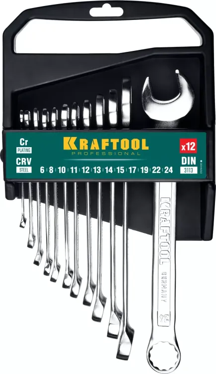 Наборы ключей комбинированных KRAFTOOL, Cr-V, DIN 3110, на пластиковой подвеске 27079-H12C купить в Урае
