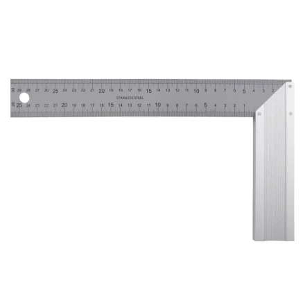 Угольник стальной 300 мм, нержавеющая сталь, градуировка, алюминиевое основание Denzel 32397 купить в Урае