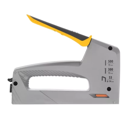 Степлер мебельный Denzel 40213, пластиковый корпус, тип 53, 6-14 мм, тип 300, 15 мм, тип 500, 15 мм купить в Урае