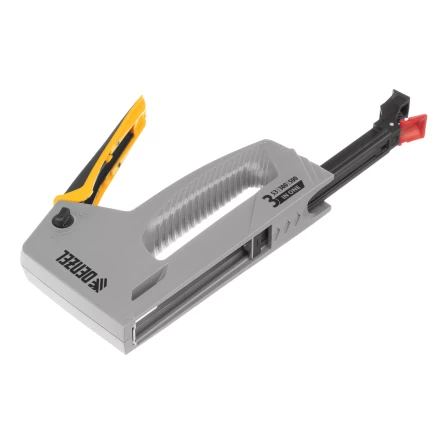 Степлер мебельный Denzel 40213, пластиковый корпус, тип 53, 6-14 мм, тип 300, 15 мм, тип 500, 15 мм купить в Урае