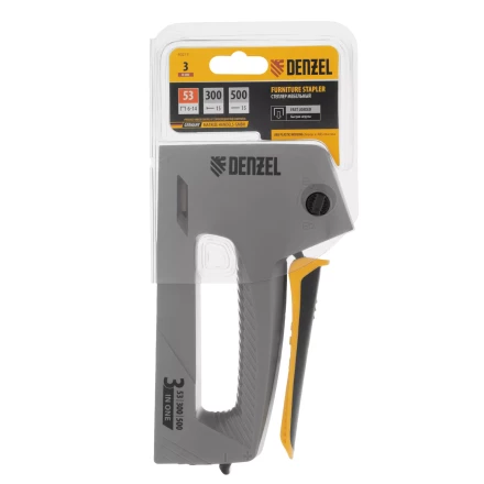 Степлер мебельный Denzel 40213, пластиковый корпус, тип 53, 6-14 мм, тип 300, 15 мм, тип 500, 15 мм купить в Урае