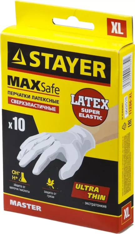 Перчатки STAYER "MASTER" латексные экстратонкие, L, 10шт 11206-L купить в Урае