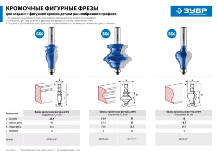 ЗУБР 57 x 47.6 мм, хвостовик 12 мм, фреза кромочная фигурная №6, Профессионал (28717-57) купить в Урае