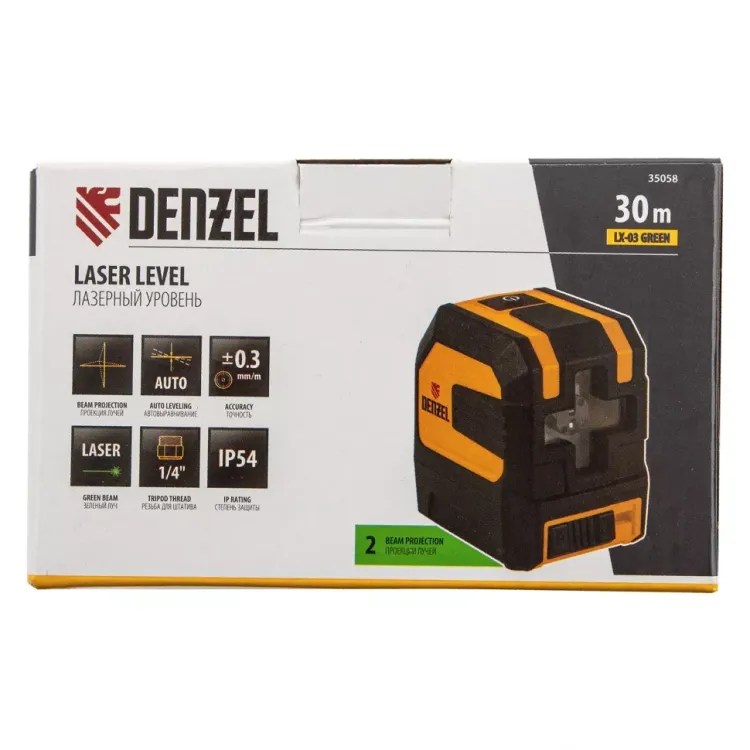 Лазерный уровень LX 03 Green, 30 м, 520 нм, резьба 1/4" Denzel 35058 купить в Урае
