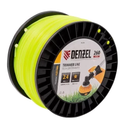 Леска для триммера звезда Denzel, 2,4мм х 260м, на DIN катушке FLEX CORD, 96286