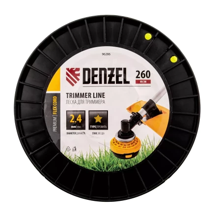 Леска для триммера звезда Denzel, 2,4мм х 260м, на DIN катушке FLEX CORD, 96286 купить в Урае