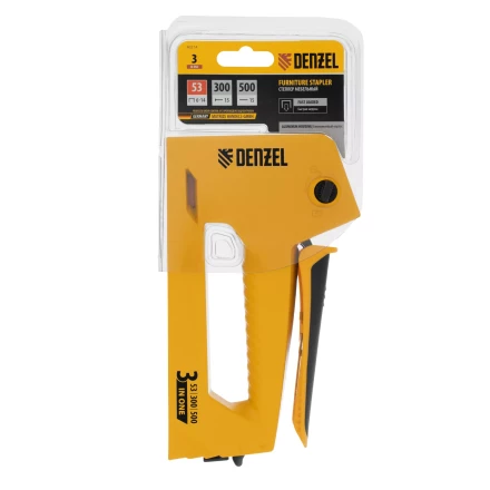 Степлер мебельный Denzel 40214, алюминиевый корпус, тип 53, 6-14 мм, тип 300, 15 мм, тип 500, 15 мм купить в Урае