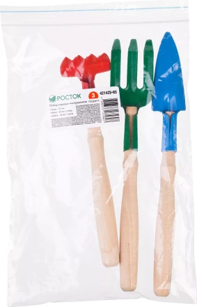 Набор РОСТОК для ухода за комнатными растениями с деревянными ручками: Вилка, грабельки, совок, 3 предмета 421428-H3 купить в Урае