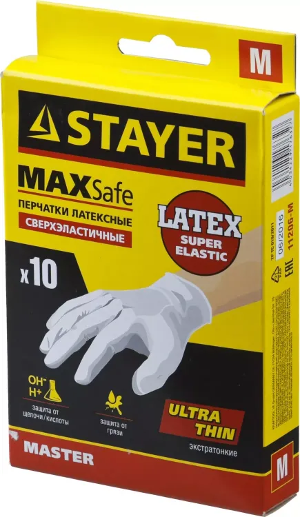Перчатки STAYER "MASTER" латексные экстратонкие, M, 10шт 11206-M купить в Урае