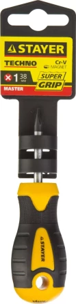 Отвертка STAYER &quot;MASTER&quot; &quot;ТECHNO&quot;, двухкомпонентная рукоятка, магнитный наконечник, Cr-V, PH1x38мм 2508-38-1_z02 купить в Урае