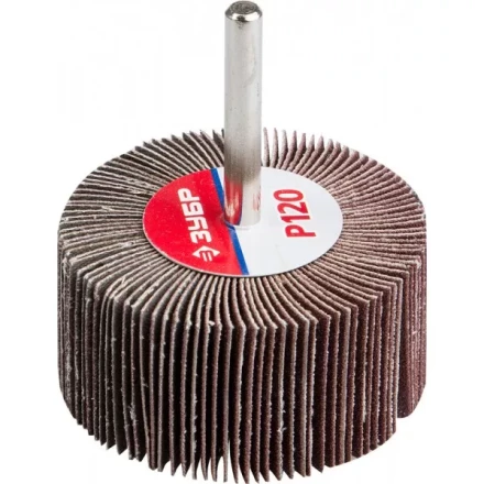 Круг шлифовальный ЗУБР &quot;МАСТЕР&quot; веерный лепестковый, на шпильке, тип КЛО, зерно-электрокорунд нормальный, P120, 30х60мм 36602-120 купить в Урае