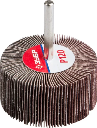 Круг шлифовальный ЗУБР &quot;МАСТЕР&quot; веерный лепестковый, на шпильке, тип КЛО, зерно-электрокорунд нормальный, P120, 30х60мм 36602-120 купить в Урае
