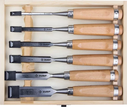 Набор ЗУБР Стамески-долото &quot;ЭКСПЕРТ&quot; с деревянной ручкой, хромованадиевых, 6; 10; 12; 16; 20; 25мм, 6шт 18096-H6 купить в Урае