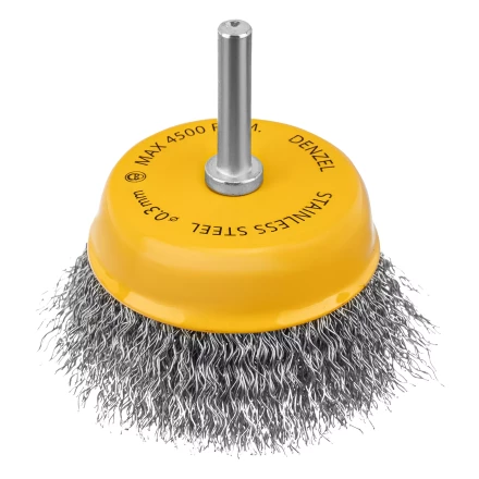 Щетка для дрели Denzel, 75 мм, Чашка, со шпилькой, нержавеющая витая проволока, 744773 купить в Урае