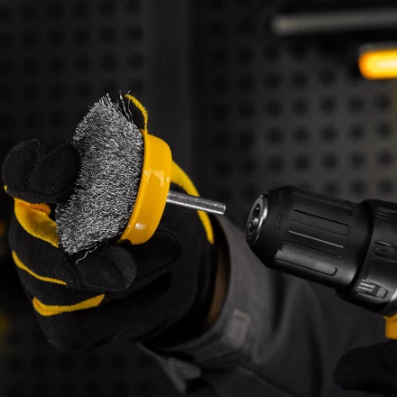 Щетка для дрели Denzel, 75 мм, Чашка, со шпилькой, нержавеющая витая проволока, 744773 купить в Урае