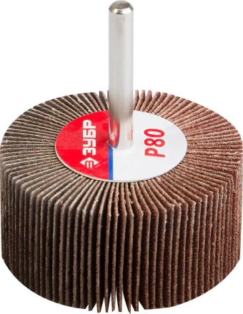Круг шлифовальный ЗУБР &quot;МАСТЕР&quot; веерный лепестковый, на шпильке, тип КЛО, зерно-электрокорунд нормальный, P80, 30х60мм 36602-080 купить в Урае