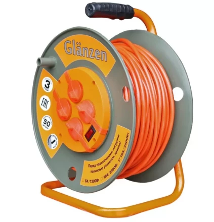 Удлинитель силовой на катушке GLANZEN 4 гн. ПВС 3х1,5 IP44 ЕВ-50-007 купить в Урае