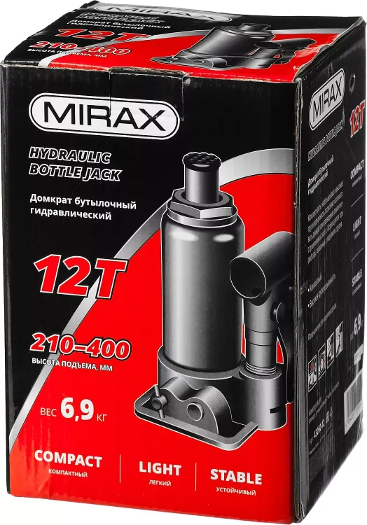Домкрат гидравлический бутылочный, 12т, 210-400 мм, MIRAX 43260-12 43260-12 купить в Урае