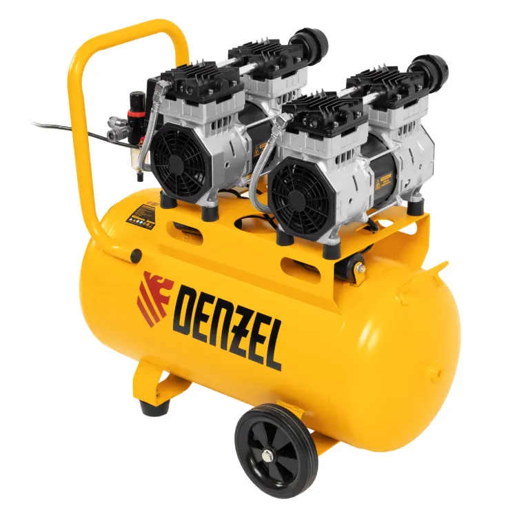 Компрессор безмасляный, малошумный Denzel DLS 1500/50, 1500 ВТ, 2x750, 50 л, 260 л/мин купить в Урае