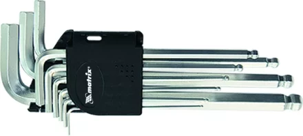 Набор ключей шестигранных имбусовых HEX 1.5–10 мм CrV 9 шт. удлиненные сатин с шаром MATRIX 11233 купить в Урае