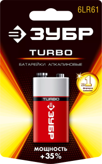 Батарейки TURBO алкалиновые 6LR61(крона) 9 В серия Без серии