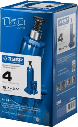 Домкрат гидравлический бутылочный T50, 4т, 192-374мм, ЗУБР Профессионал 43060-4 43060-4_z01 купить в Урае