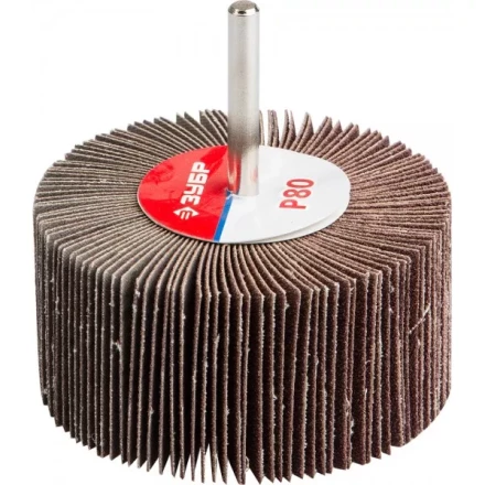 Круг шлифовальный ЗУБР &quot;МАСТЕР&quot; веерный лепестковый, на шпильке, тип КЛО, зерно-электрокорунд нормальный, P80, 40х80мм 36604-080 купить в Урае