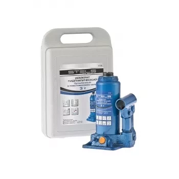 Домкрат гидравлический бутылочный 3 т h подъема 178–343 мм в пластиковом кейсе STELS 51125 купить в Урае