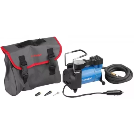 Компрессор ЗУБР &quot;ЭКСПЕРТ&quot; автомобильный давление 10 атм, длина провода 3 м, длина шланга 2 м, 3 насадки 61127 купить в Урае