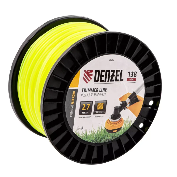 Леска для триммера квадрат Denzel, 2,7м х 138м, на DIN катушке FLEX CORD, 96293 купить в Урае