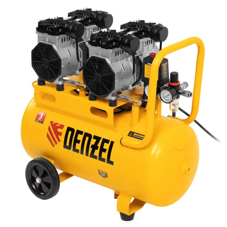 Компрессор безмасляный, малошумный Denzel DLS 2200/50, 2200 Вт, 2x1100, 50 л, 380 л/мин купить в Урае