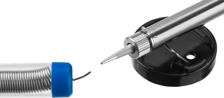 Паяльник ЗУБР &quot;ПРОФЕССИОНАЛ&quot; с двухкомпонентной рукояткой и защитным колпачком в наборе с припоем и подставкой, 40Вт, конус 55402-40_z01 купить в Урае