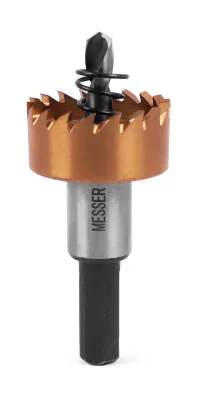 HSS-TiN коронка MESSER 28мм с центр. сверлом и толкающей пружиной для лист. материала до 2 мм ц/х