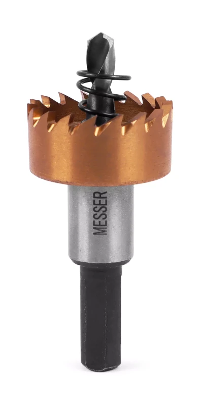 HSS-TiN коронка MESSER 28мм с центр. сверлом и толкающей пружиной для лист. материала до 2 мм ц/х